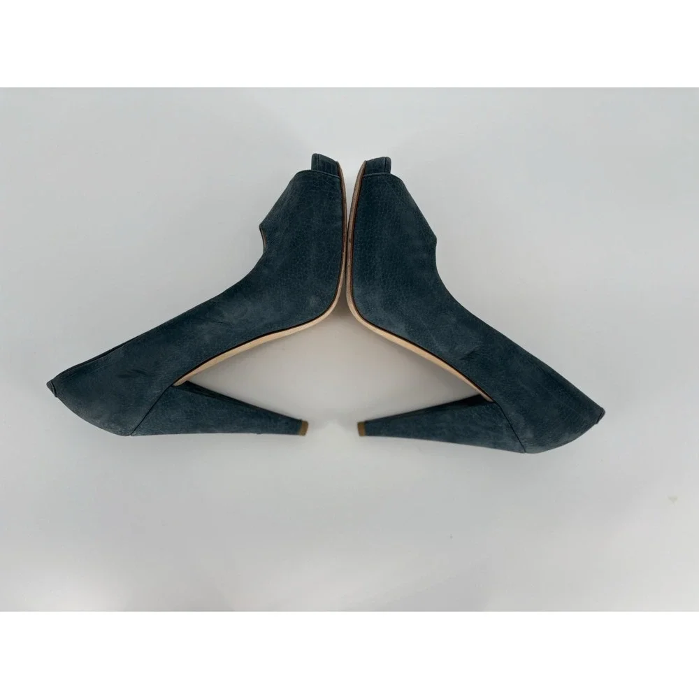 Authentic Bally Women's Blue Suede Peep Toe Cone Heel Pumps Shoes 5.5 US / 36 EU